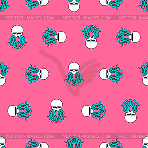 Skull octopus pattern seamless. Skeleton head poulp - vector clip art