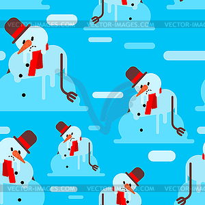 Melted snowman pattern seamless. Winter is ending - vector clipart / vector image