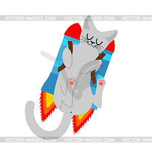 Cat jet pack. Pet is on rocket - vector image