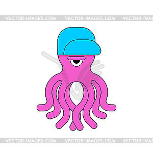 Cheerful octopus in cap. Funny poulpe - vector image