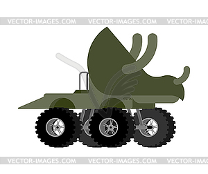 Monster Truck triceratops. Cartoon car dino on big - vector image
