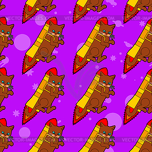 Cat jet pack pattern seamless. Pet is on rocket - vector clipart