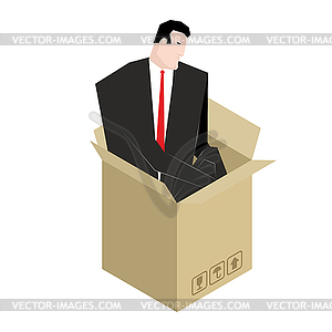 Man sits inside box is sad. Loneliness concept  - vector image