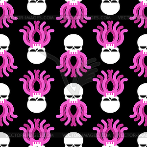 Skull octopus pattern seamless. Skeleton head poulp - vector clipart