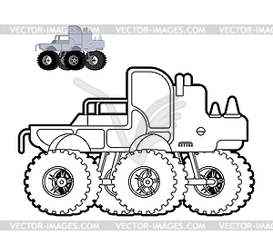 Monster Truck rhino coloring book. Animal car on bi - vector clipart