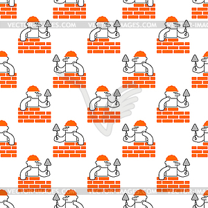 Builder and brick wall pattern seamless. Erector an - vector EPS clipart