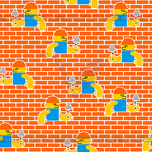 Builder and brick wall pattern seamless. Erector an - vector clipart