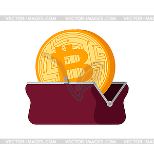 Retro wallet with bitcoin. Cryptocurrency Stock - vector clip art