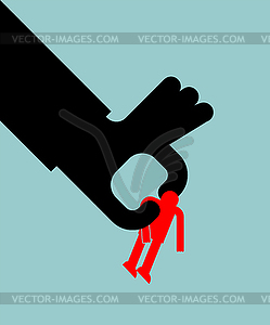 Big hand holding small man . Personnel selection an - vector clipart
