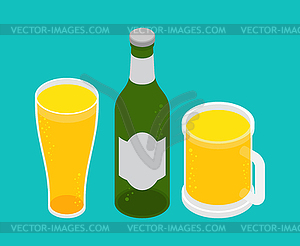 Beer set: Mug and glass, bottle of beer. alcohol - vector image