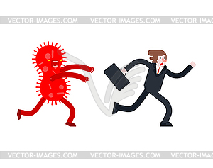 Coronavirus run after man. Bactria catches up with - vector clipart