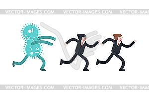 Coronavirus run after man. Bactria catches up with - vector clipart