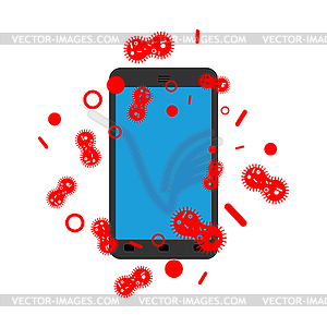 Phone is infected with coronavirus. Bacteria and - vector clipart
