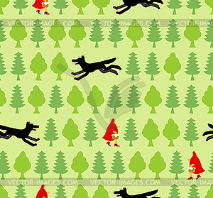 Little Red Riding Hood and Wolf pattern seamless. - vector image
