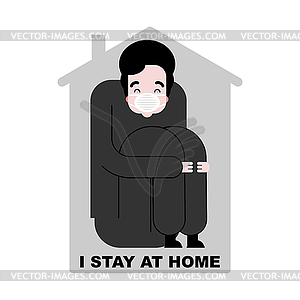 I stay at home sign. Man is in house. Quarantine. - vector image