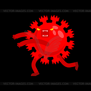 Scary coronavirus . Evil Red Virus Cell. 21st - vector image