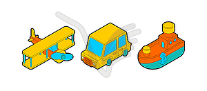 Toy transport cartoon style set. Car and Plane, - royalty-free vector image