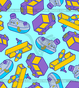 Toy transport cartoon style pattern seamless. Car - vector clip art