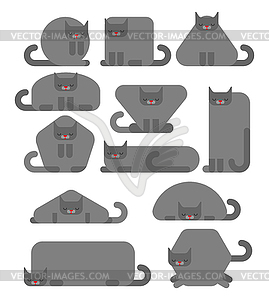 Набор геометрических кошка. Квадратные и круглые кошки. Триангула - изображение в векторе