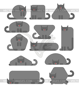 Geometric cat set. Square and round cats. Triangula - vector image