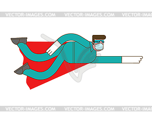 Doctor superhero flies to rescue. Doc is real - vector image