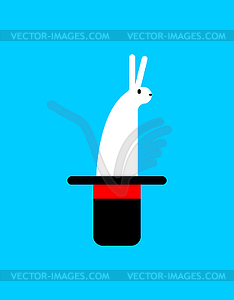 Rabbit in magic hat . White hare in magician hat - vector image