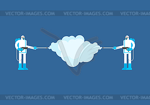 Disinfection coronavirus. Disinfectant worker wear - vector image