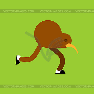 Мультяшный птица киви. маленькая птичка бежит - рисунок в векторном формате