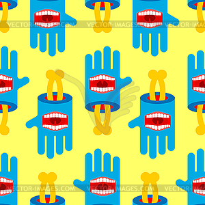 Zombie Hand with mouth pattern seamless. mouth on - vector image