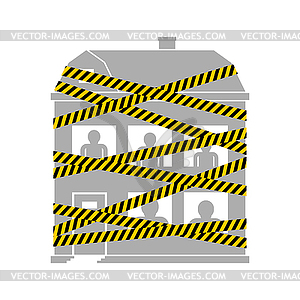 House on self-isolation. House wrapped in yellow - vector clip art