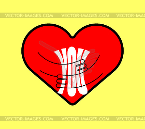 Heart hugs you sign. heart with hands symbol. - vector image