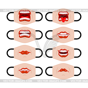 Protective mask template with mouth set. vampire - vector clip art