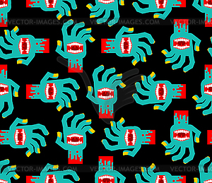 Zombie Hand with mouth pattern seamless. mouth on - vector clipart