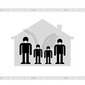 Family in protective masks. Self-isolation at - vector image