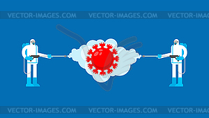 Disinfection coronavirus. Disinfectant worker wear - vector clip art