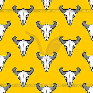 Skull cow pixel art pattern seamless. Skeleton - vector image