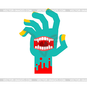 Zombie Hand with mouth . mouth on palm illustrati - vector image
