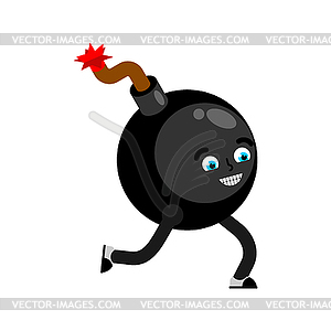 Bomb cartoon run . Round Bomb - vector image