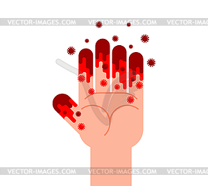 Coronavirus on hand. Virus on fingers. Danger of - vector clipart