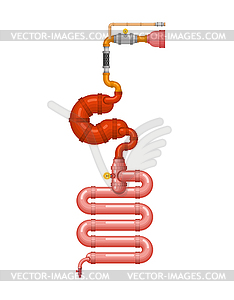 Metal digestive tract. Iron stomach and - vector image