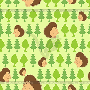 Hedgehog in forest pattern seamless. Little urchin - color vector clipart