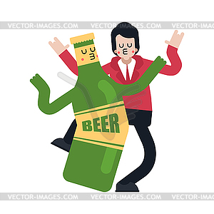 Beer lover Dancing. Guy and bottle of beer. Romanti - royalty-free vector clipart