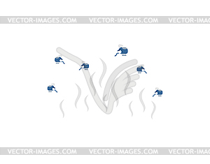 Smelly steam and flies. lot of flies in dirty. Stin - vector image