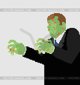 Zombie pixel art. 8 bit Green dead man - vector clip art