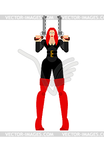 Dangerous lady with guns. Beautiful woman with - vector clipart