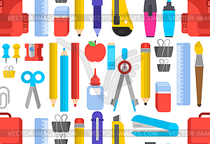 Back to school pattern seamless. Study supplies - vector image