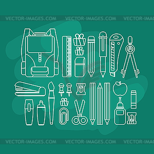 School set. Study supplies: Briefcase, pencil and - vector clipart