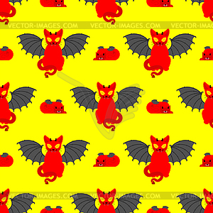 Devil cat pattern seamless. Satan pet background. - vector clipart