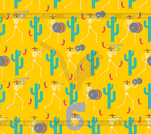 Skeleton music band pattern seamless. Day of dead i - vector clip art