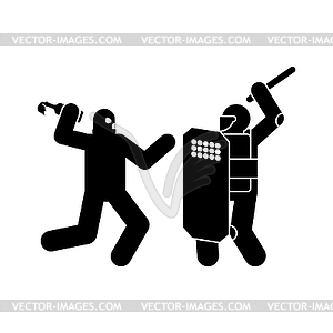 Riot police and protesters. Sign Street protests. - vector clipart / vector image